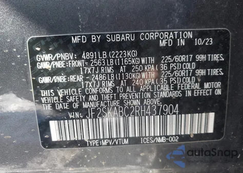 2024 Subaru Forester z USA, uszkodzony, nr VIN JF2SKABC2RH437904